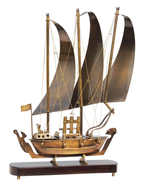 Brass Table Ship With Wooden Base 2.475kg